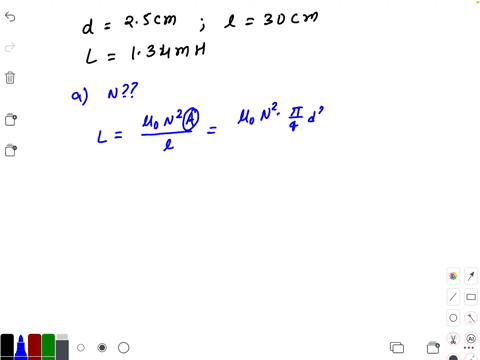 a-solenoid-has-diameter-25-mathrmcm-length-30-mathrmcm-and-inductance-134-mathrmmh-a-how-many-turns-