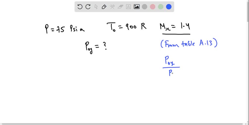 SOLVEDA normal shock in air has an upstream total pressure of 75 psia