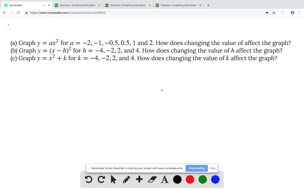 Solved A Graph Y Ax 2 For A 2 1 0 5 0 5 1 And 2 How Does Changing The Value Of Affect The Graph B Graph Y X H 2