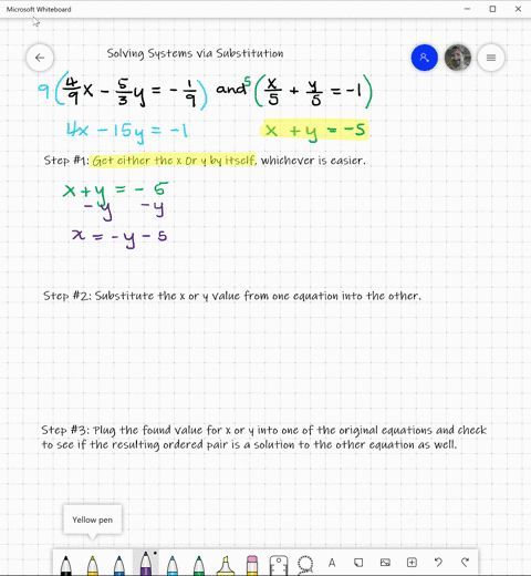 solve-each-system-by-substitution-beginalignedfrac49-x-frac53-y-frac19fracx5fracy5-1endaligned