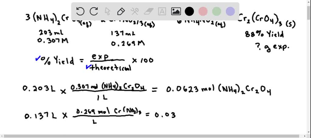 Solved In A 1 L Beaker 203 Mathrm Ml Of 0 307 M Ammonium Chromate Was Mixed With 137 Mathrm Ml Of 0 269 M Chromium Iii Nitrite To Produce Ammonium Nitrite And Chromium Iii Chromate Write The Balanced