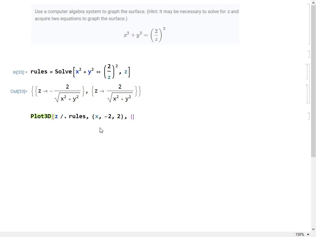 SOLVED:Use a computer algebra system (CAS) to plot the surface with the ...
