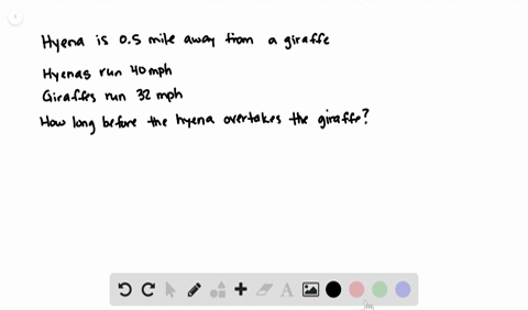 SOLVED:A hyena spots a giraffe 0.5 mile away and begins running toward