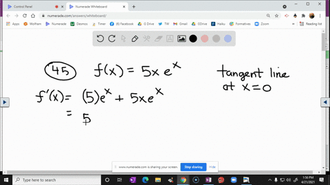 find-the-equation-of-the-tangent-line-to-the-graph-of-fx5-x-ex-at-the-point-at-which-x0-2