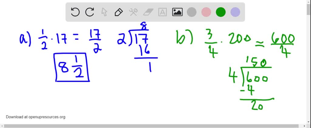 Calculate and express your answer in decimal form. a. (1)/(2) ·17 c. (0 ...