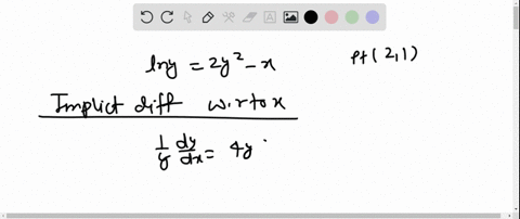 use-implicit-differentiation-to-find-yprime-and-evaluate-yprime-at-the-indicated-point-ln-y2-y2-x-21