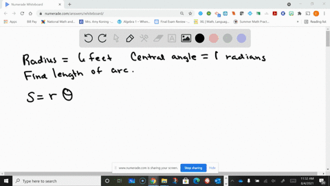 on-a-circle-of-radius-6-feet-find-the-length-of-the-arc-that-subtends-a-central-angle-of-1-radian