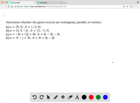 SOLVED:Determine whether the given vectors are orthogonal, parallel, or ...