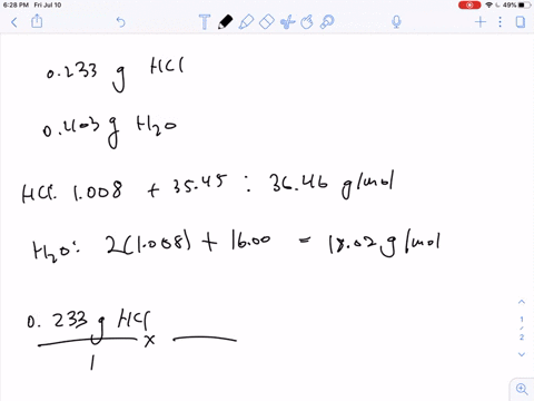 a-sample-of-a-compound-of-mathrmcl-and-mathrmo-reacts-with-an-excess-of-mathrmh_2-to-give-0233-mat-2