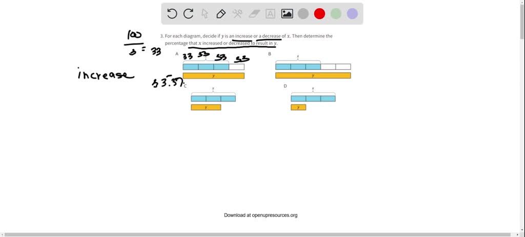 SOLVED:For each diagram, decide if y is an increase or a decrease of x ...