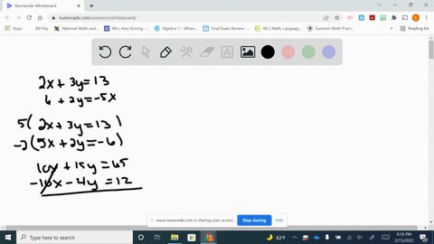 solve-each-system-by-the-elimination-method-check-each-solution-beginaligned-2-x3-y-13-62-y-5-x-enda