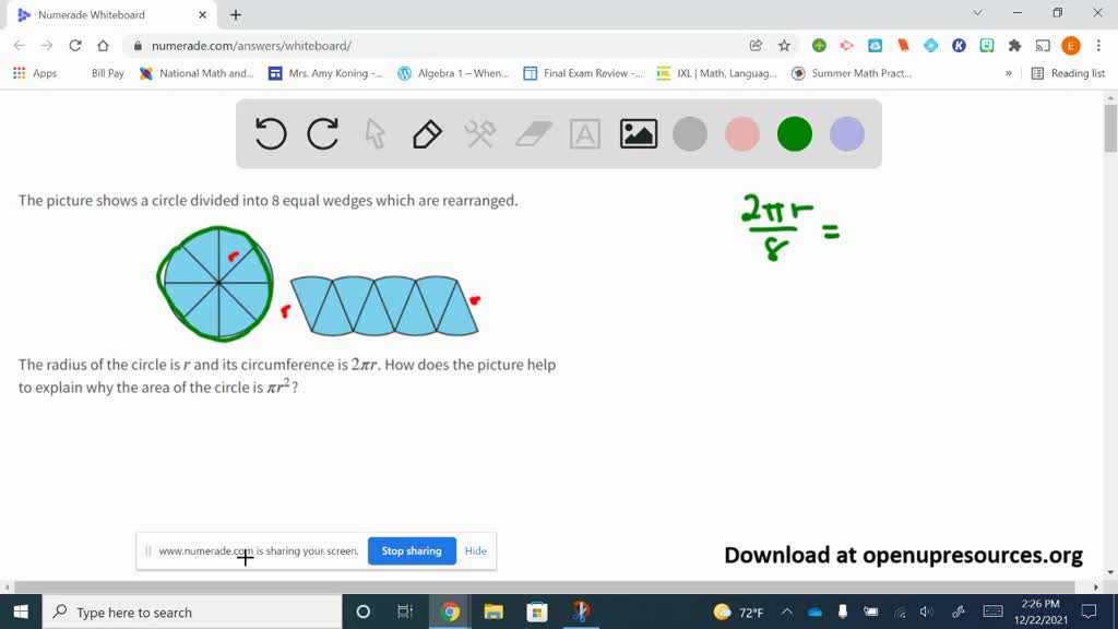 SOLVED The picture shows a circle divided into 8 equal wedges which