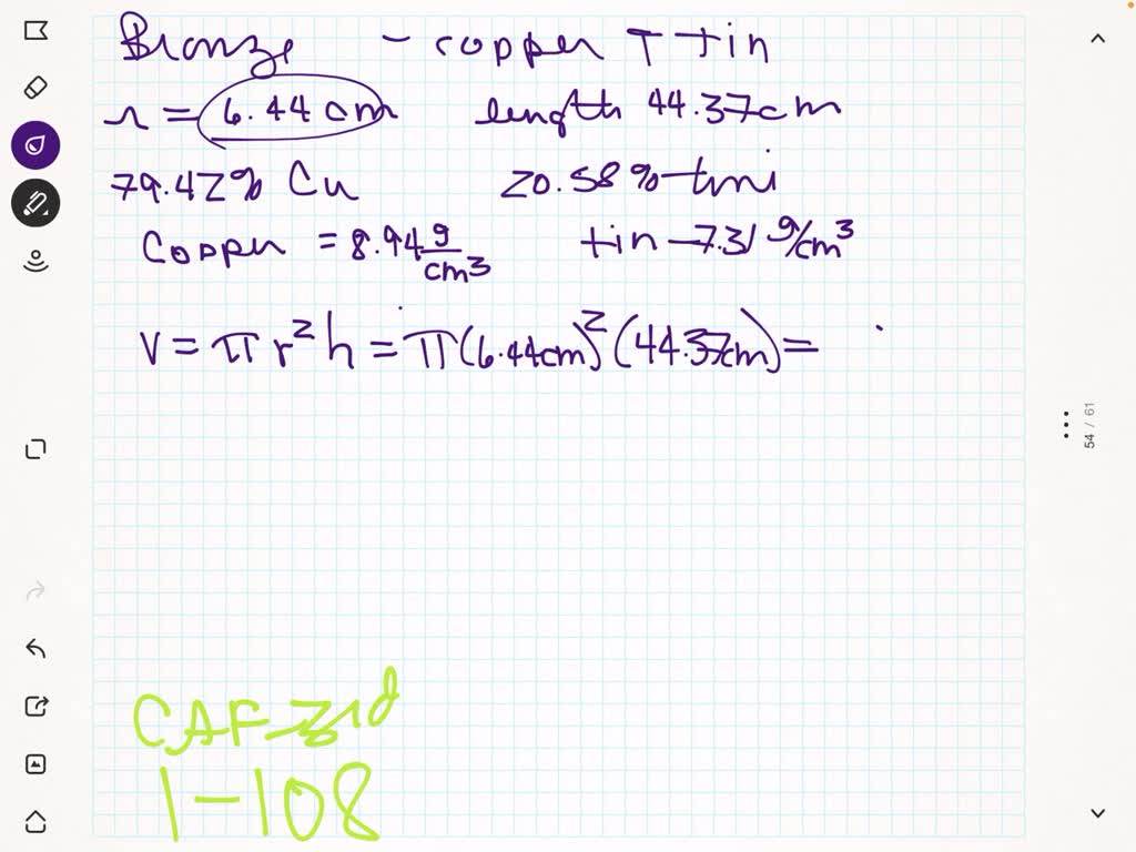 Bronze is an alloy made of copper and tin. Calculate the mass of a bronze cylinder of radius 6.