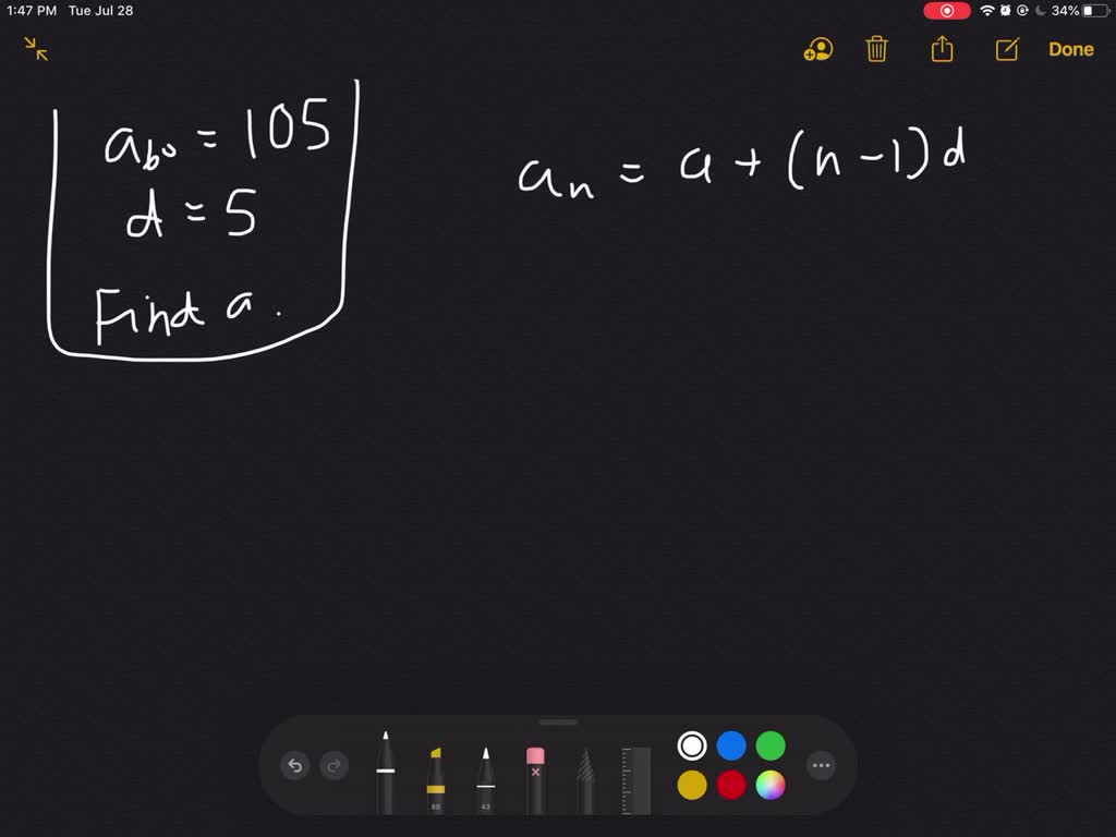 SOLVED:The 60 th term in an arithmetic sequence is 105 , and the common