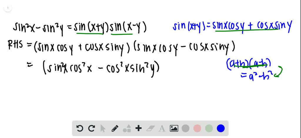 SOLVED:Prove that the given equation is an identity. sin(x+y) sin(x-y ...