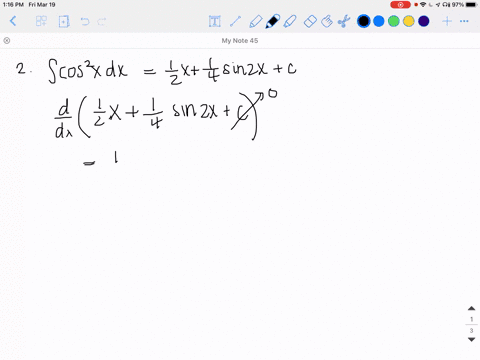 verify-by-differentiation-that-the-formula-is-correct-int-cos-2-x-d-xfrac12-xfrac14-sin-2-xc