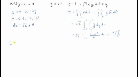 find-the-mass-and-center-of-mass-of-the-region-the-portion-of-the-plane-x2-yz4-above-the-region-boun
