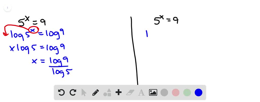 SOLVED:Solve 5^x=9 By Taking The Common Logarithm Of Both Sides Of The ...