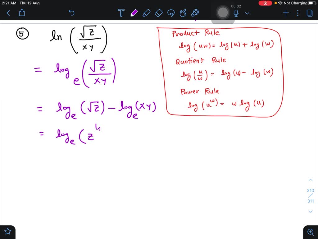 Solved Expand The Following Using The Properties Of Logarithms And Simplify Assume When Necessary That All Quantities Represent Positive Real Numbers Ln Z Xy