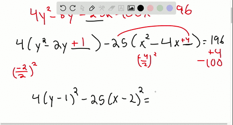 SOLVED:For the following equations of hyperbolas, complete the square ...