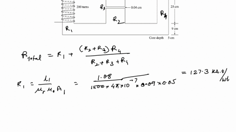 a-core-with-three-legs-is-shown-in-figure-p1-5-its-depth-is-5-mathrmcm-and-there-are-100-turns-on-th