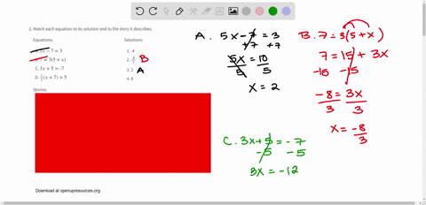 match-each-equation-to-its-solution-and-to-the-story-it-describes-equations-a-5-x-73-b-735x-c-3-x5-7