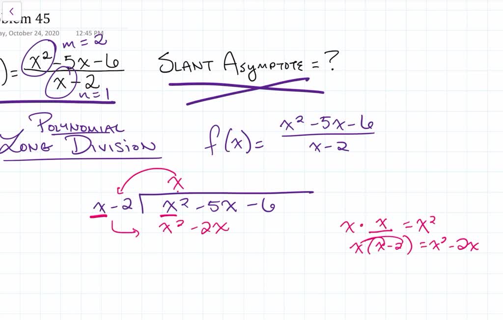 graphing-rational-functions-with-slant-asymptotes-example-2-youtube