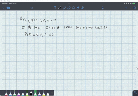 find-int_c-vecf-cdot-d-vecr-for-the-given-vecf-and-c-vecfx-veci6-vecj-veck-and-c-is-the-line-xyz-fro