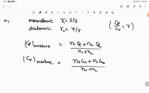 one-mole-of-a-monoatomic-gas-gamma5-3-is-mixed-with-one-mole-of-a-diatomic-gas-gamma7-5-what-will-be