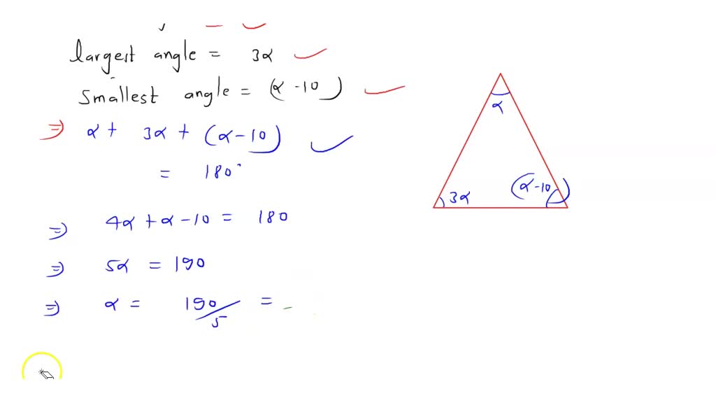 The largest angle of a triangle is three times the middle angle. The ...