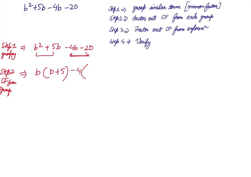 SOLVED:Factor By Grouping. B^2+5 B-4 B-20