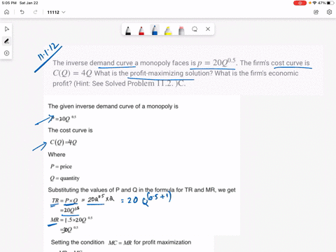 the-inverse-demand-curve-a-monopoly-faces-is-p20-q05-the-firms-cost-curve-is-cq4-q-what-is-the-profi