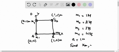 four-particles-of-masses-1-mathrmkg-2-mathrmkg-3-mathrmkg-and-4-mathrmkg-are-placed-at-the-corners-a