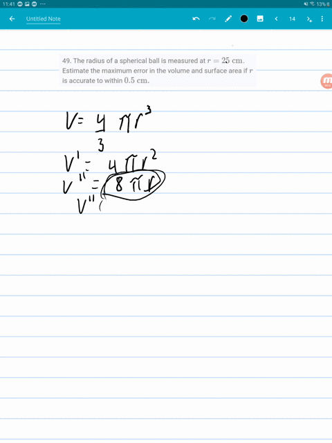 49-the-radius-of-a-spherical-ball-is-measured-at-r25-mathrmcm-estimate-the-maximum-error-in-the-volu