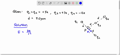 in-fig-22-36-the-four-particles-are-fixed-in-place-and-have-charges-q_1q_25-e-q_33-e-and-q_4-12-e-di