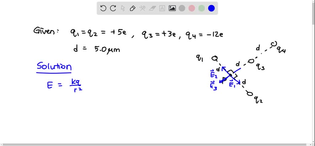 In Fig. $22-36,$ the four particles are fixed in place and have charges $q_{1}=q_{2}=+5 e, q_{3}=+3 e,$ and $q_{4}=-12 e$
Distance $\quad d=5.0 \mu \mathrm{m} . \quad$ What is the magnitude of the net electric field at point $P$ due to the particles?