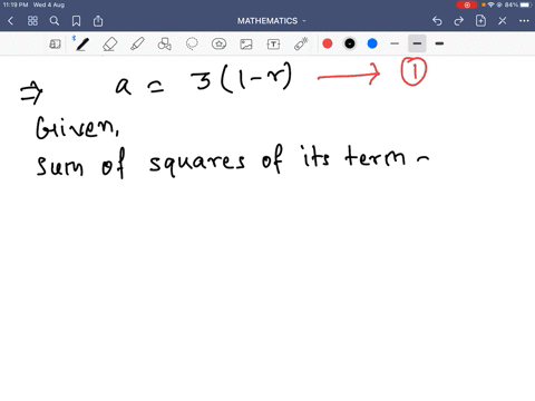 if-the-sum-of-an-infinite-gp-be-3-and-the-sum-of-squares-of-its-term-is-also-3-then-find-its-first-t