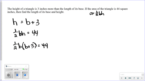 the-height-of-a-triangle-is-3-inches-more-than-the-length-of-its-base-if-the-area-of-the-triangle-is