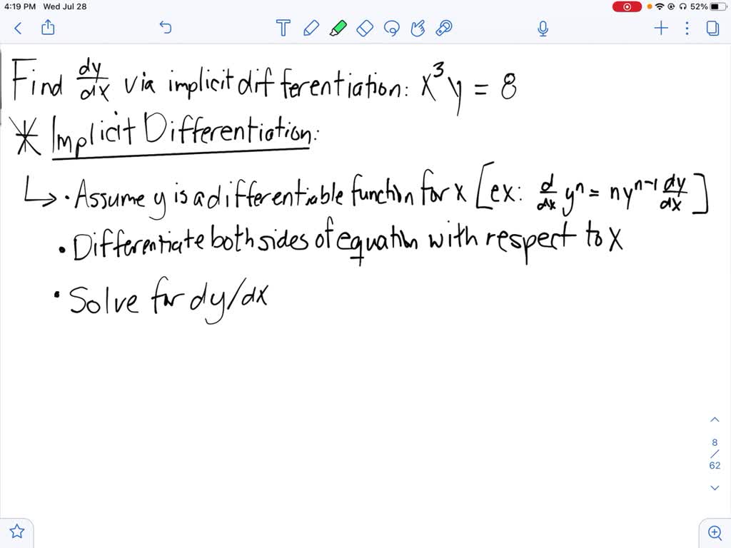 SOLVED:Find y^{\prime}=\frac{d y}{d x} using implicit differentiation ...