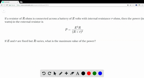 if-a-resistor-of-r-ohms-is-connected-across-a-battery-of-e-volts-with-internal-resistance-r-ohms-the
