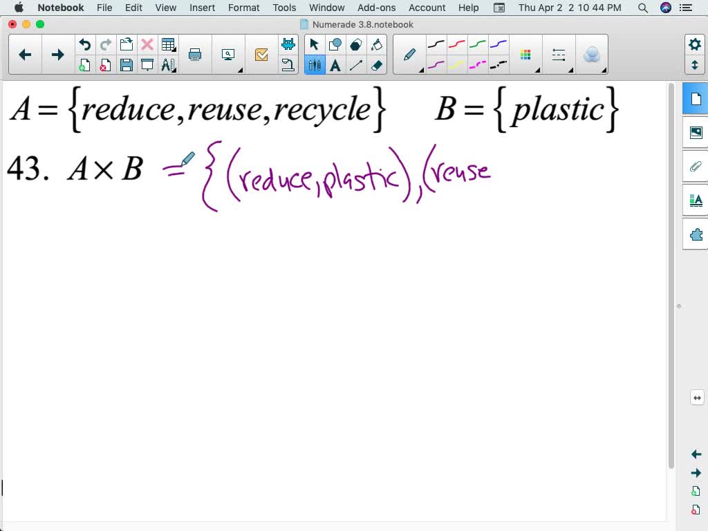 SOLVED:Given Sets A And B, Find A ×B A={ Reduce, Reuse, Recycle }, B ...