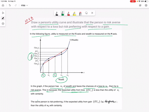 draw-a-persons-utility-curve-and-illustrate-that-the-person-is-risk-averse-with-respect-to-a-loss-bu