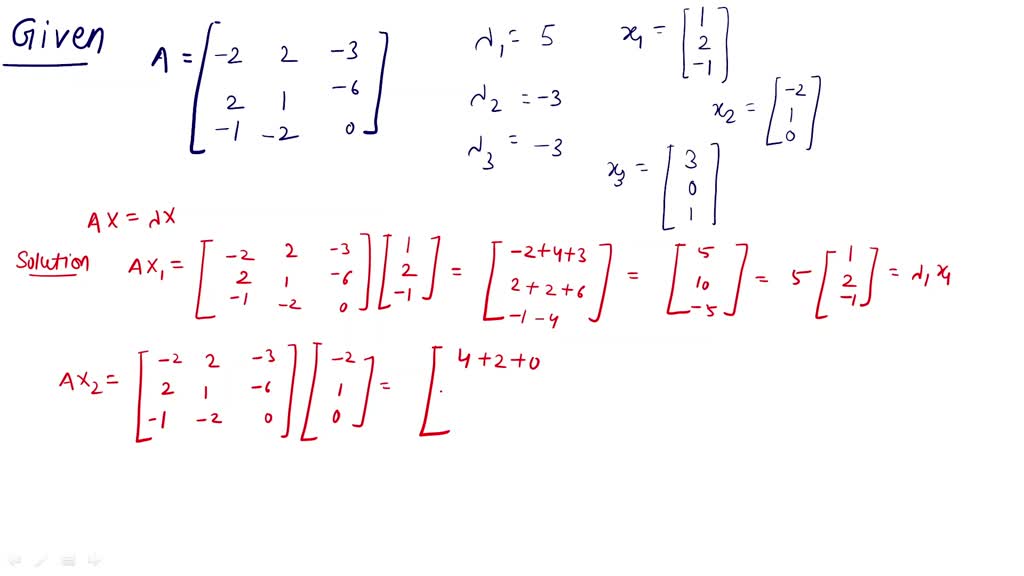 SOLVED:Verify that λi is an eigenvalue of A and that xi is a ...