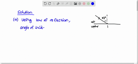 a-light-ray-in-air-is-incident-on-a-water-surface-at-a-43circ-angle-of-incidence-find-a-the-angle-of