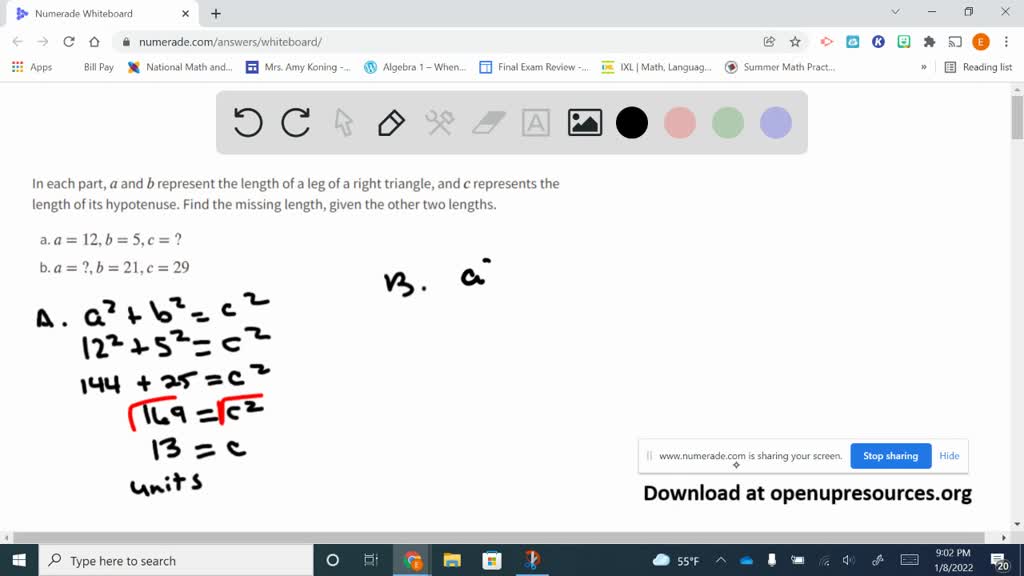 SOLVED:In Each Part, A And B Represent The Length Of A Leg Of A Right ...