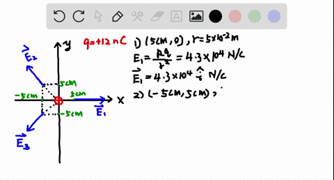 a12-nc-charge-is-located-at-the-origin-a-what-are-the-electric-fields-at-the-positions-x-y-50-mathrm