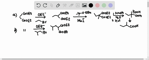 outline-syntheses-of-each-of-the-following-from-diethyl-malonate-and-any-other-required-reagents-a-2