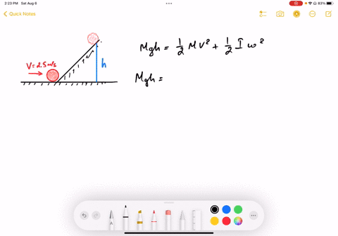 a-hollow-ball-rolls-along-a-horizontal-surface-at-25-mathrmm-mathrms-when-it-encounters-an-upward-in