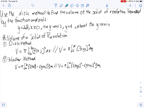 in-problems-11-16-use-the-disk-method-to-find-the-volume-of-the-solid-of-revolution-generated-by-r-6