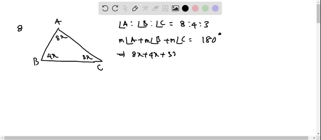 The measures of the angles of a triangle are in the ratio 3: 4: 8 Find ...